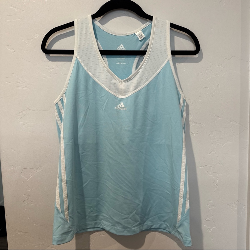Adidas Womens Sleeveless Racerback Active Tank Top Baby Blue Large Built In Bra